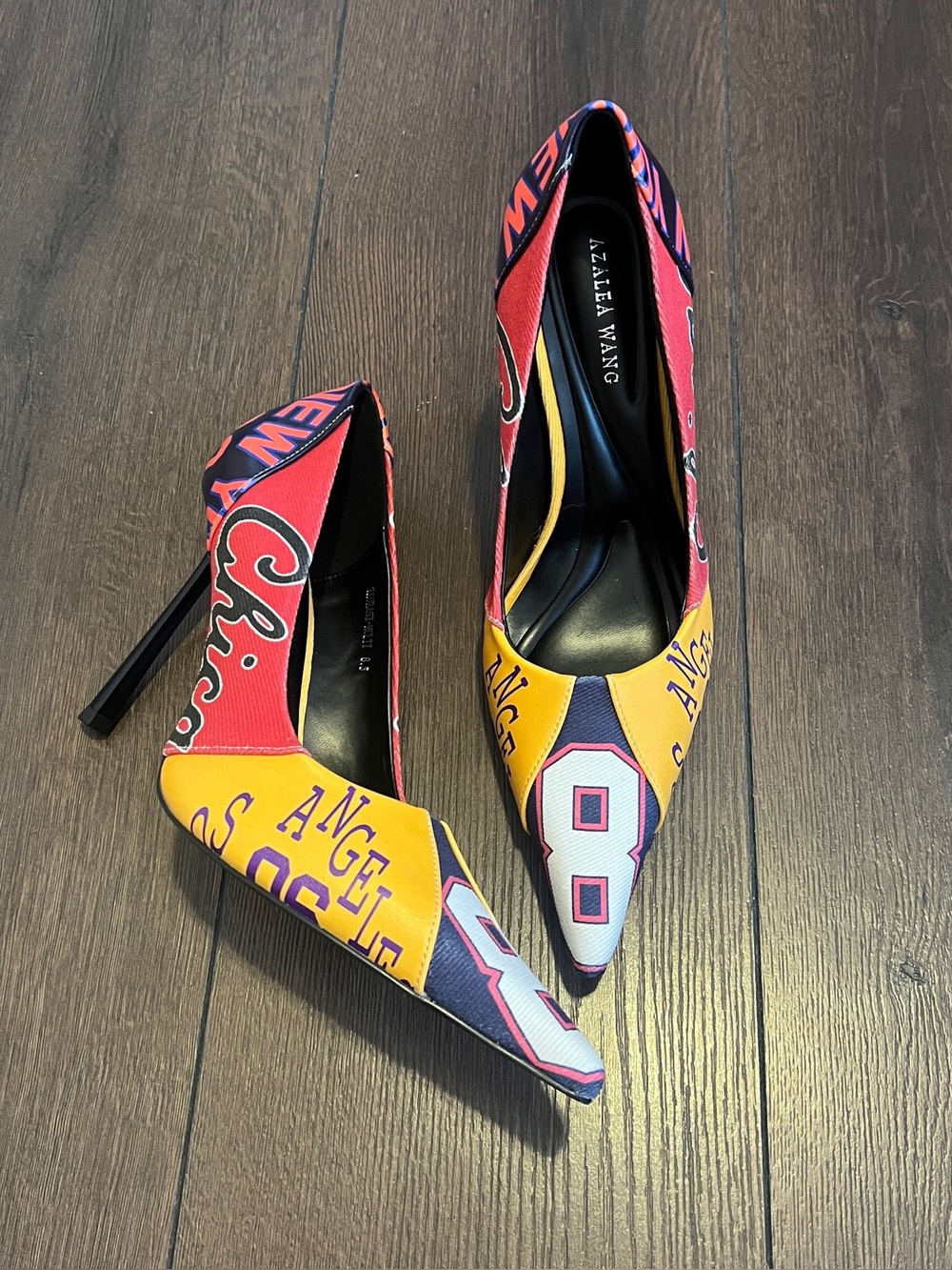 AKIRA Multicolor Graphic Pointed-Toe Stiletto Pumps